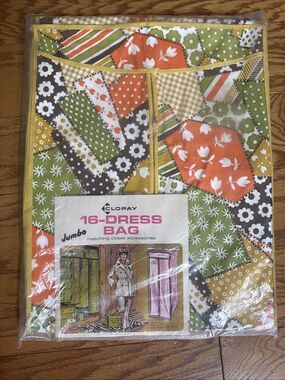 Vintage Garment Clothes Closet Storage Dress Bag 1970 Flowers Patches